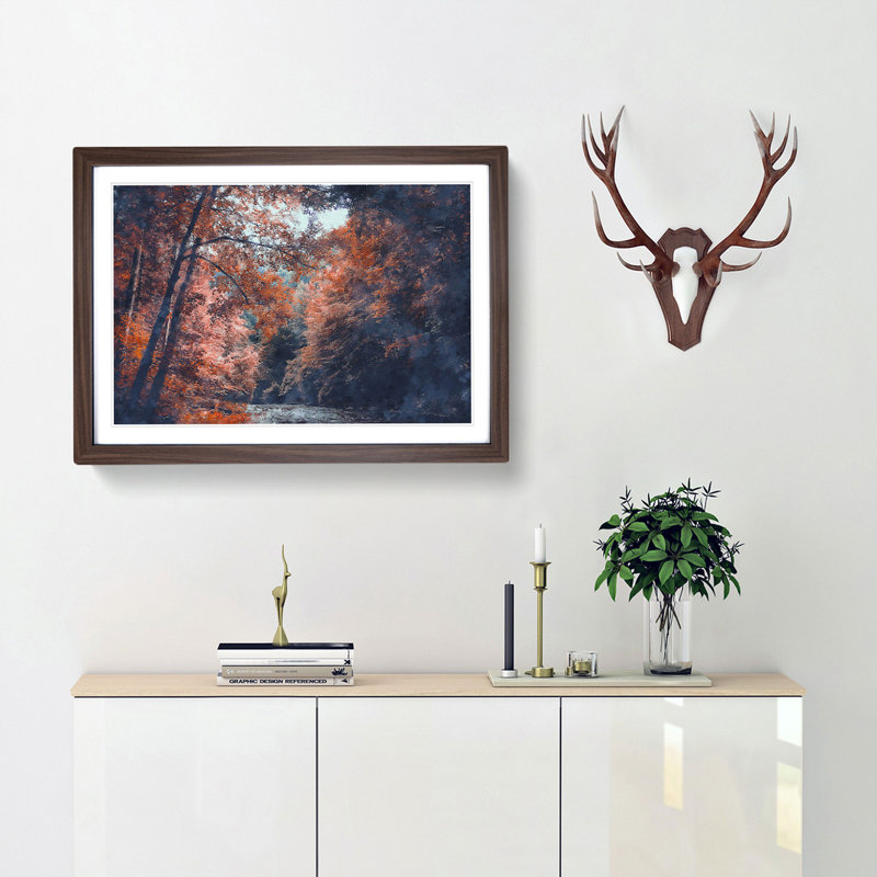 Stream Behind the Red Trees - Picture Frame Graphic Art Print, 24cm H x 33cm W x 2cm D, Walnut Framed