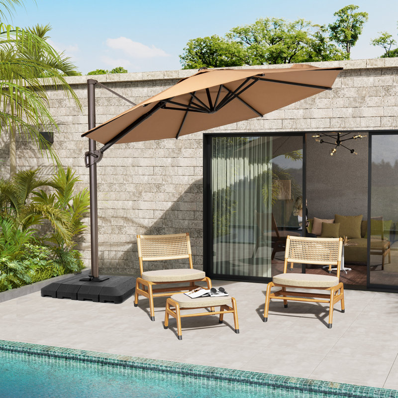 Dantoni 120'' Cantilever Umbrella with Counter Weights Included, Tan