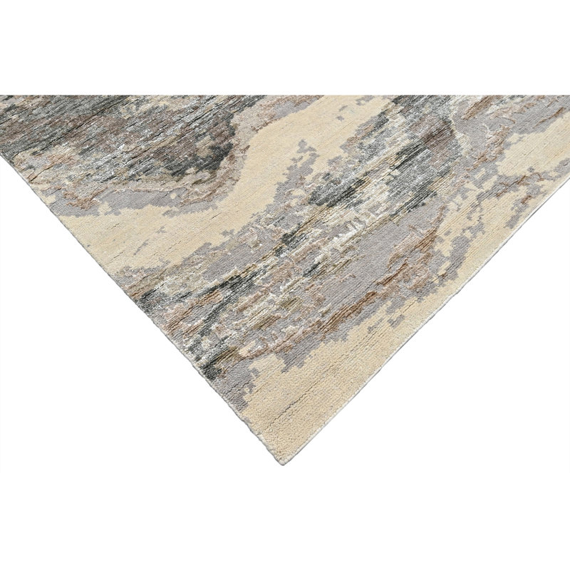 High-Quality Hand-Knotted Beige And Copper Area Rug, Rectangle 8' x 10', Beige And Copper