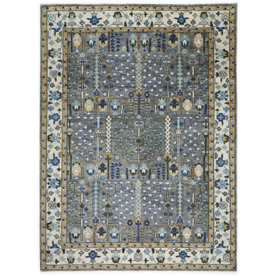 Tapis transitionnel gris en laine noué à la main 10 pi 3 po x 14 po Oushak