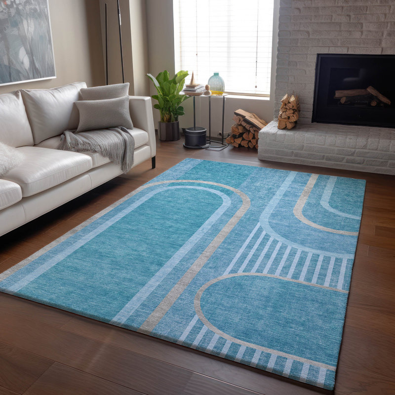 Tapis bleu sarcelle de qualité supérieure lavable à la machine Cerrito AMF532, Rectangle 2 pi 6 po x 3 pi 10 po