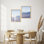Reproduction d'art encadrée, dégradé pastel bleu, chaîne de montagnes et horizon, photographie de la nature, paysage, illustration décorative pour le salon, la chambre à coucher, le bureau