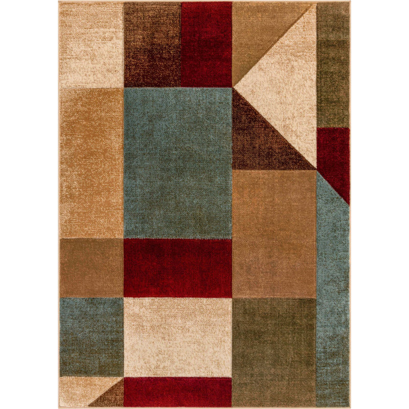 Tapis multicolore ciselé à la main à motif géométrique moderne Cyinthia de Ebern Designs, Rectangle 7 pi 10 po x 9 pi 10 po