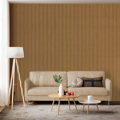 2 panneaux muraux à lattes acoustique L 106 po x l 12,6 po PCS, aspect bois écologique pour le mur et le plafond de la maison / bureau (18,56 pieds carrés)