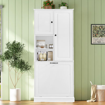 Freestanding Bathroom Storage Cabinet with Tilt out Basket,Linen Cabinet