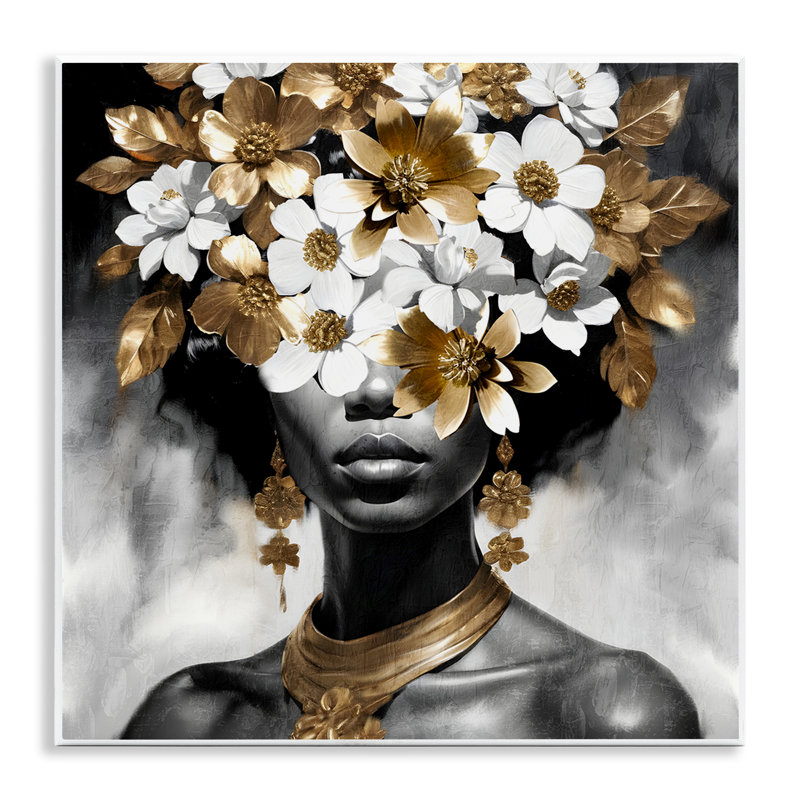 Femme et fleurs dorées, art mural par Kim Allen