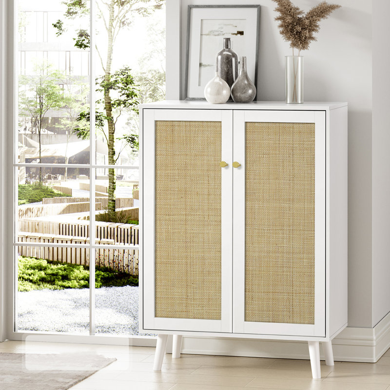 Armoire d'appoint en bois 2 portes avec tablettes réglables Corvyn, H 44 po x l 31,5 po x P 13,4 po, Blanc