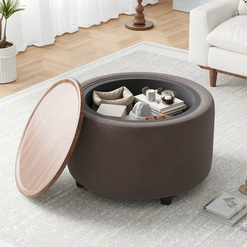 Table basse ronde avec rangement Teddy, Gris foncé