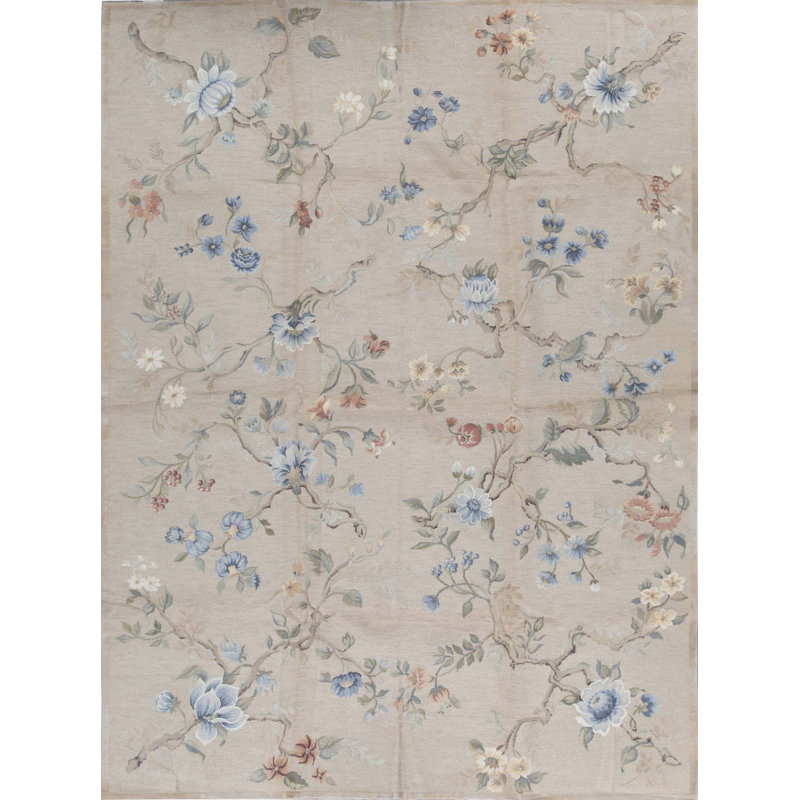 Tapis gris et bleu noué à la main de haute qualité, Rectangle 10 pi 5 po x 13 pi 4 po