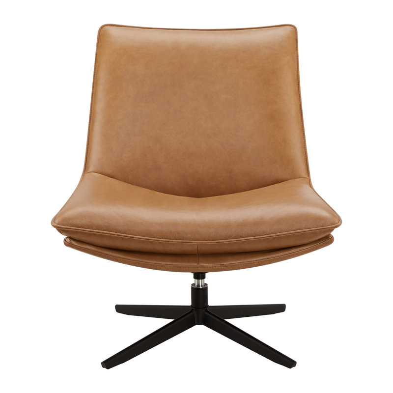 Delana Top Grain Leather Swivel Lounge Chair, Zurich Caramel