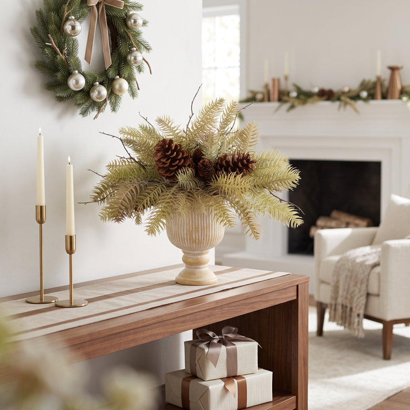 Holiday Centerpiece with Spruce and Pinecones