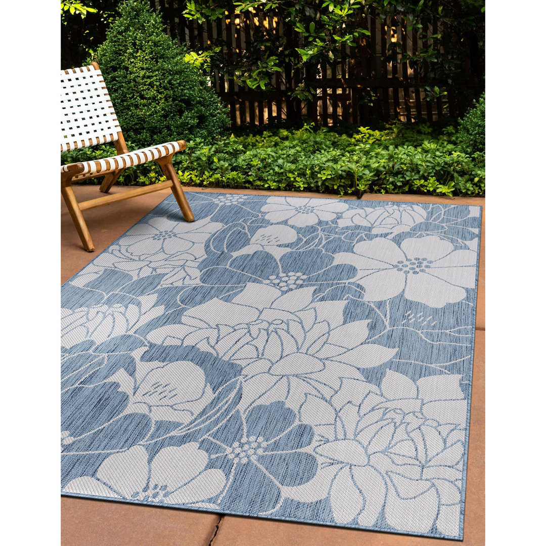 Anamarija Floral Blue/Gray Indoor & Outdoor Area Rug Lark Manor™ Rug 