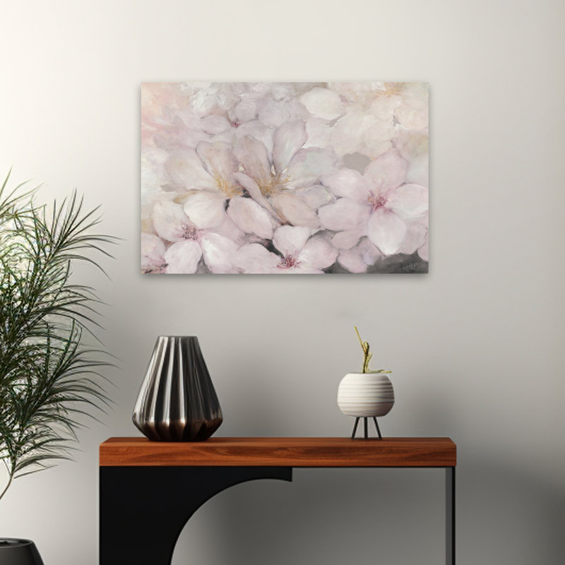 Fleurs de pommier gris foncé - art abstrait cerisier en fleurs, H 16 po x l 24 po