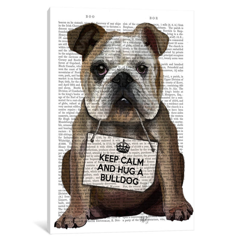 Hug A Bulldog by Fab Funky - Print on Canvas, 101.6 cm H x 66.04 cm W x 3.175 cm D, Wrapped Canvas