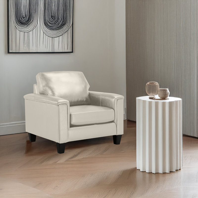 Benson 37" Wide Top Grain Leather Armchair, Cream Genuine Leather