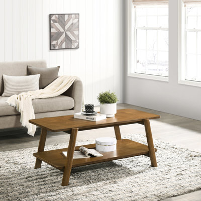 Mid-Century Modern Walnut Coffee Table With Versatile Shelf For Living Room Table, Space Addition