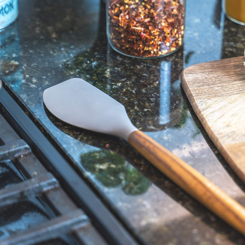 Acacia Wood & Silicone Offset Spatula, Grey