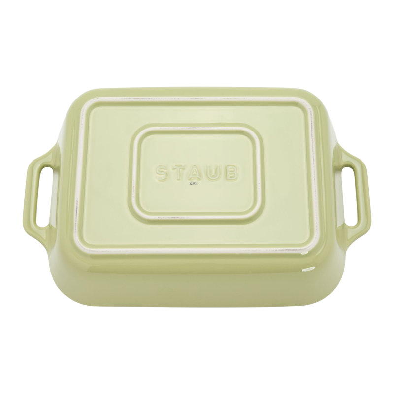 Staub Ceramic 4-Pc Baking Pans Set, Casserole Dish With Lid, Brownie Pan, Citron, Light Green