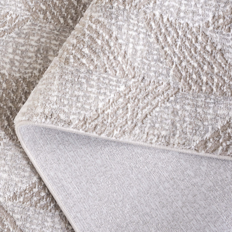 Tapis taupe / ivoire en polyester tissé à la machine Itu, Rectangle 5 pi 3 po x 7 pi 7 po