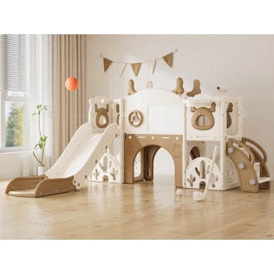 Glissoire 13 en 1 pour tout-petits, ensemble de jeu pour tout-petits avec golf, planche à dessin, panier de basketball et espace de rangement