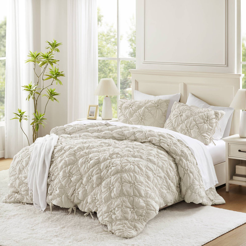 3PCS Comforter Set, King Full Comforter + 2 Shams, Ivory