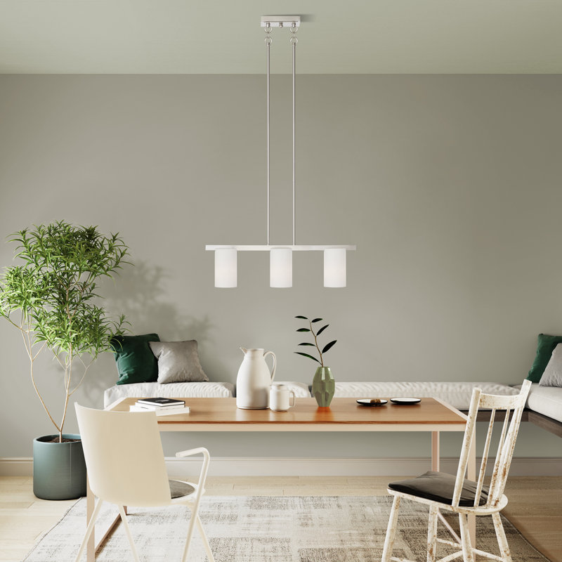 Luminaire suspendu linéaire à 3 lumières pour îlot de cuisine Delvin, Nickel brossé