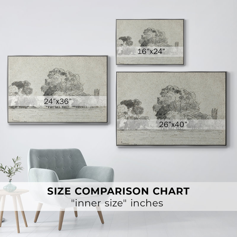 Paysage rétro - XXIV - Toile tendue avec châssis, Toile argentée avec cadre flottant, H 17 po x l 25 po x P 2 po