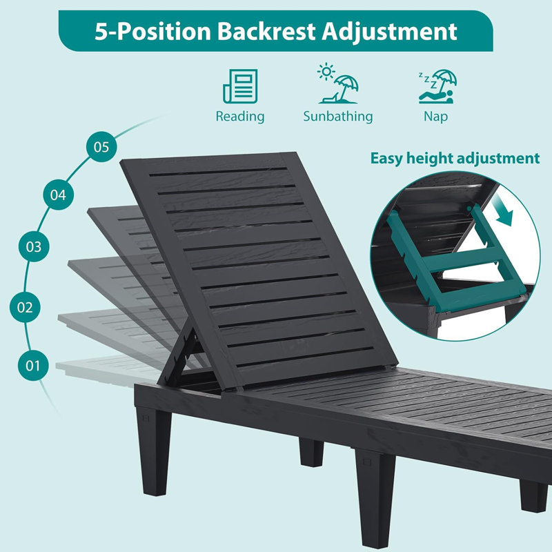 Chaise longue d'extérieur pour 2 personnes, Noir