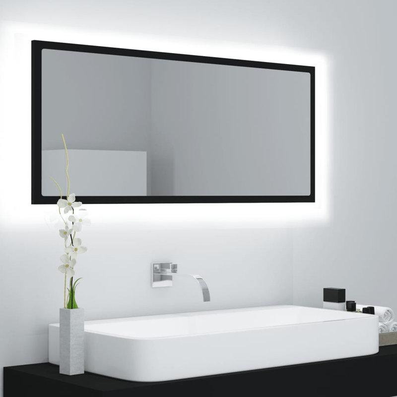 Engineered Wood Flat Wall Mirror, Black, 14.6" x 35.4"
