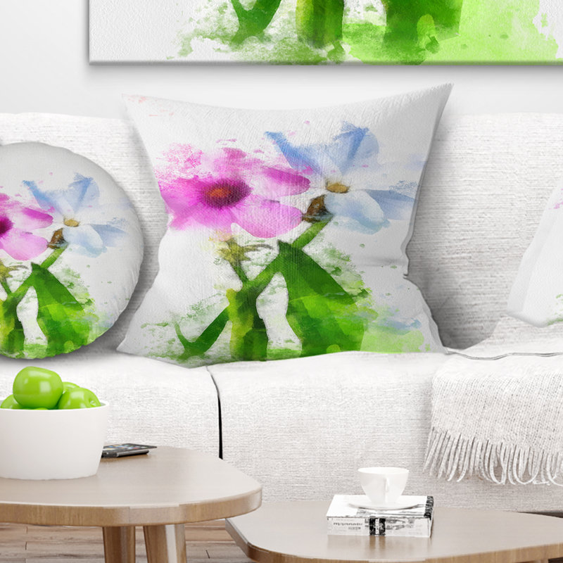 Coussin mallow et camomille floral, 18 po x 18 po, Coussin décoratif