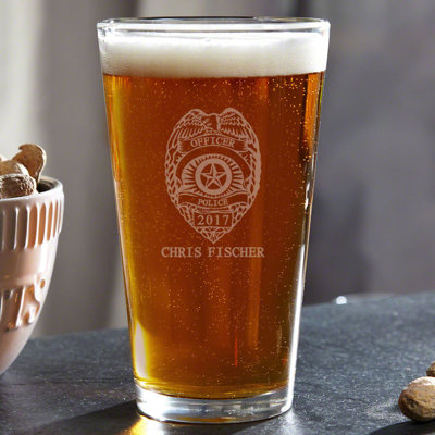Police Badge Personalized Pint Glass, 16 oz - Beer Pint Glass 