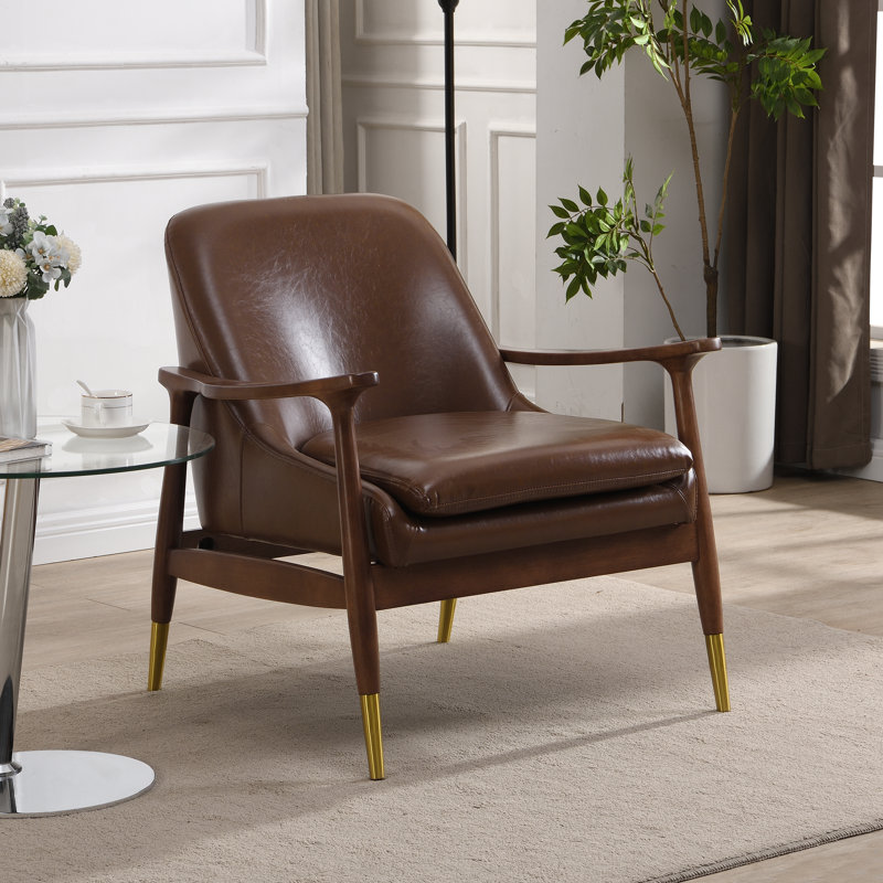Marchese Raymond Faux Leather Upholstered Lounge Chair, Brown Faux Leather