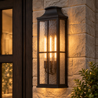 Applique murale extérieure de 81 cm (32 pouces), grand modèle, noir mat, avec verre texturé, luminaire câblé pour porche, porte d'entrée, garage, patio et vestibule.