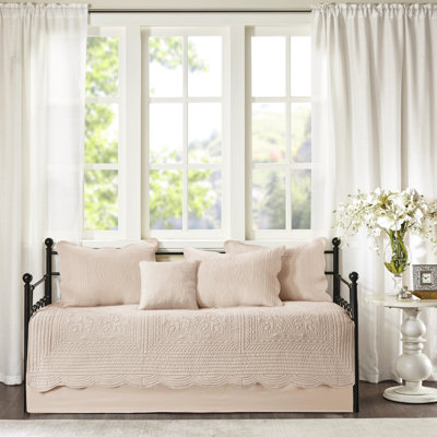 Housse de lit de jour Blush 6 pièces - Bord réversible festonné, matelas simple, beauté