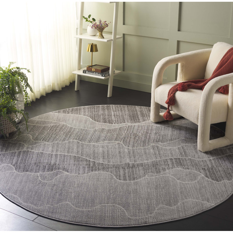 Loanne Temple Bcf/Jute/Latex/Overlock Abstract Rug in Gray, Round 6'7"