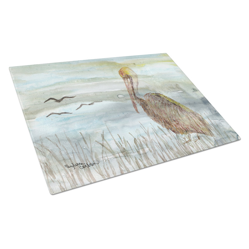 Caroline's Treasures Tempered Glass Pelican Cutting Board, Brown Watercolor