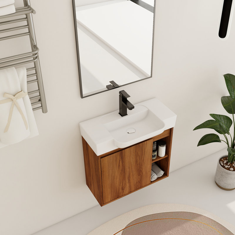 Oakshade 24'' Single Bathroom Vanity Set with Ceramic Sink Top, Brown Ebony, 24"