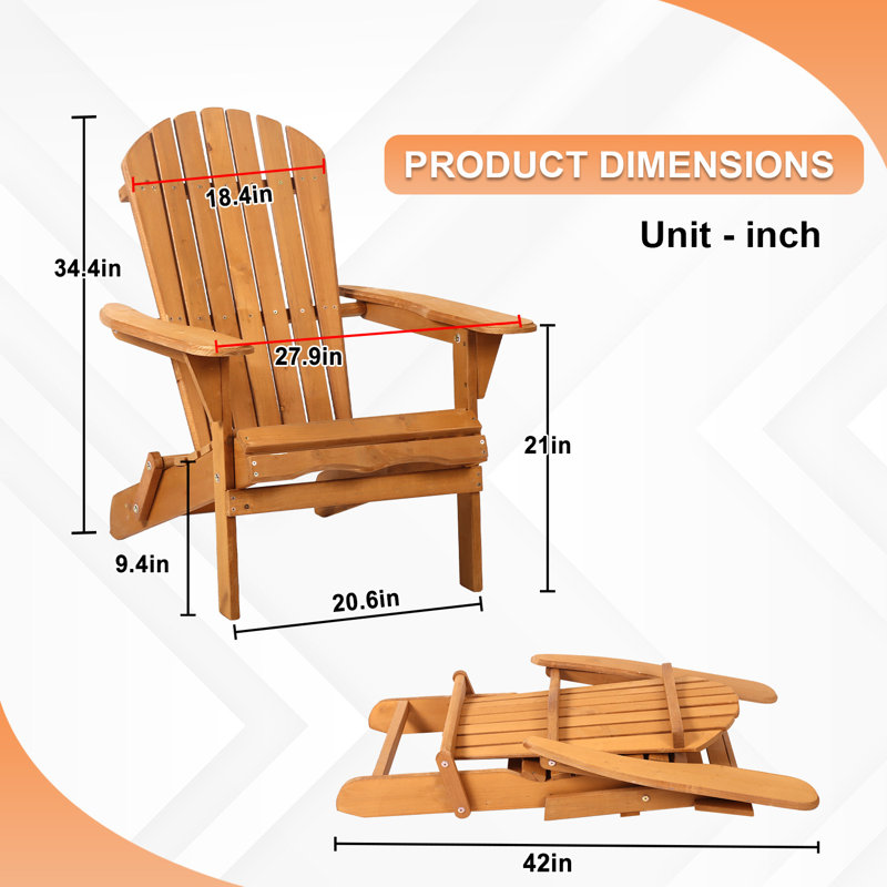 Willacoochee Adirondack Patio Lawn Folding Outdoor Chair Seating Fire Pit Wood Chairs, Natural