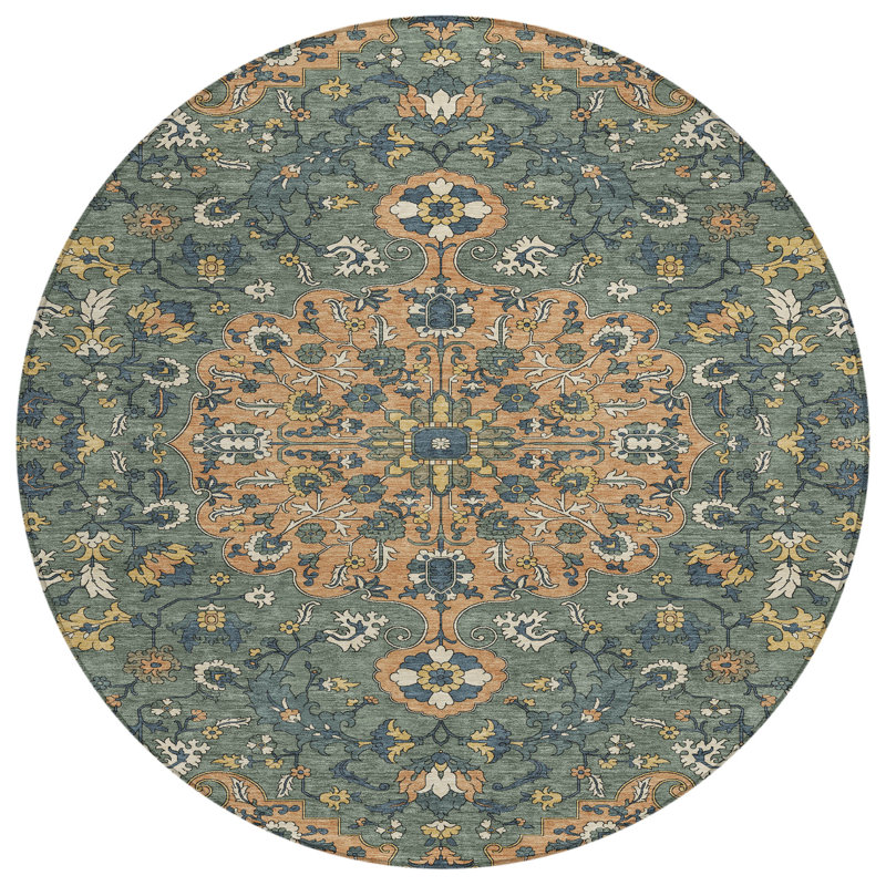 Machine Washable Indoor/Outdoor Chantille ACN2463 Traditional Rug, 8' Round, Copper