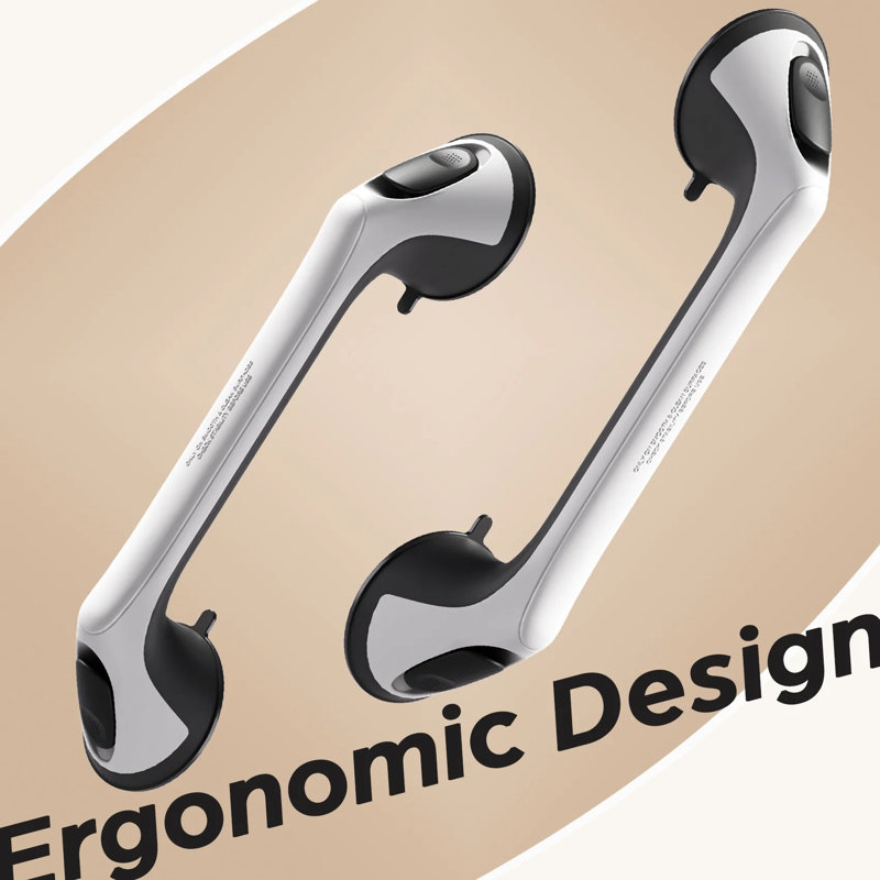 16" Suction Cup Shower Grab Bar, 2 Pack, Black/White