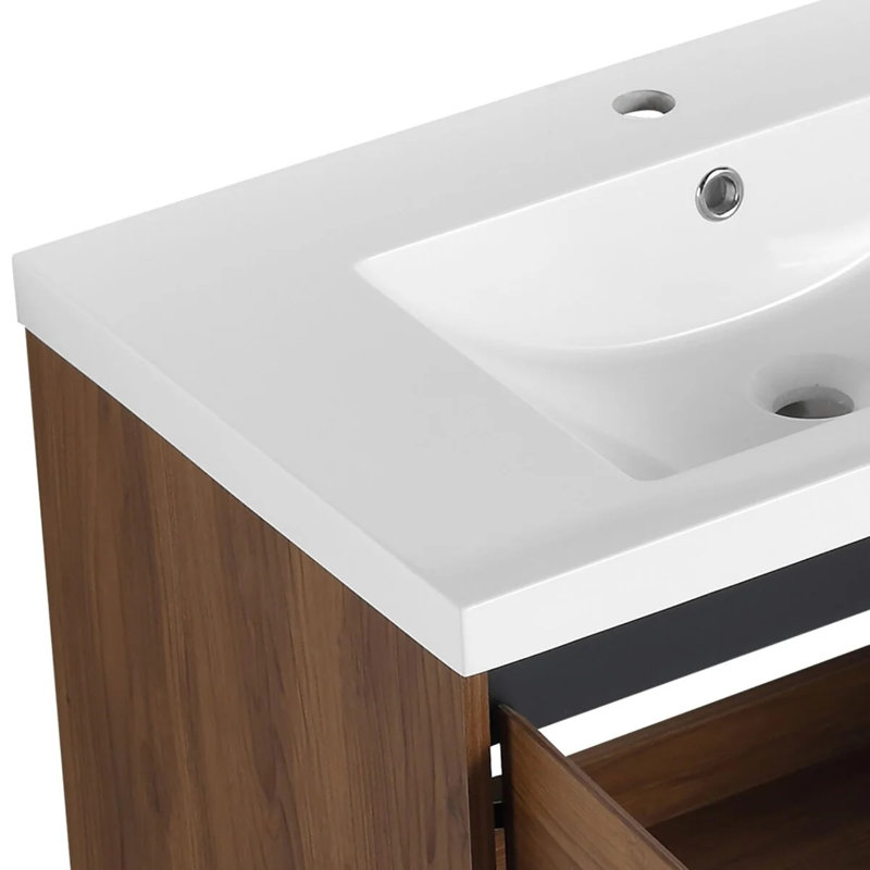 Ensemble de meuble-lavabo avec comptoir en résine Levistar, Brun