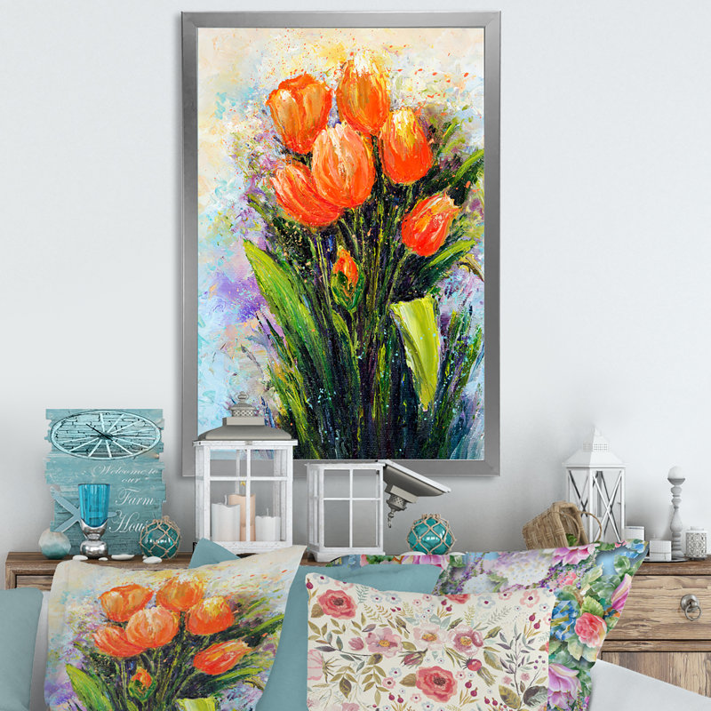 «Abstract Orange Tulips Flowers», reproduction d'art sur toile traditionnelle, H 20 po x l 12 po x P 1 po