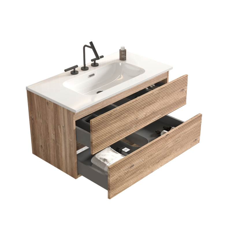 Ensemble de meuble-lavabo moderne en chêne avec grand rangement pour salles de bain élégantes