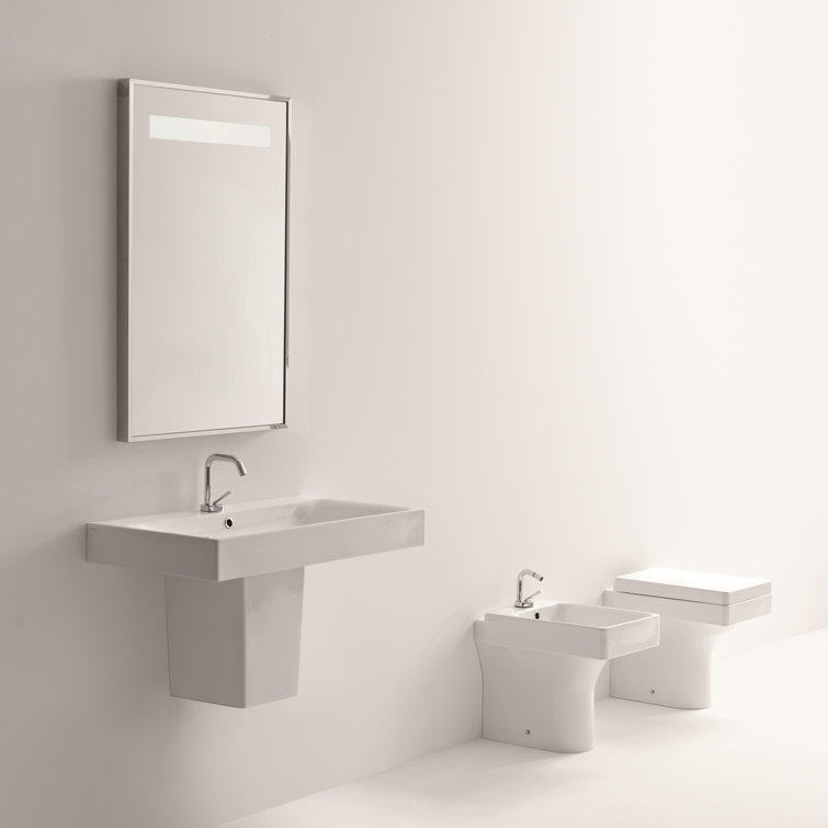 WS Bath Collections Cento 21.2'' Glossy White Ceramic Rectangular Semi-Pedestal Bathroom Sink with Overflow
