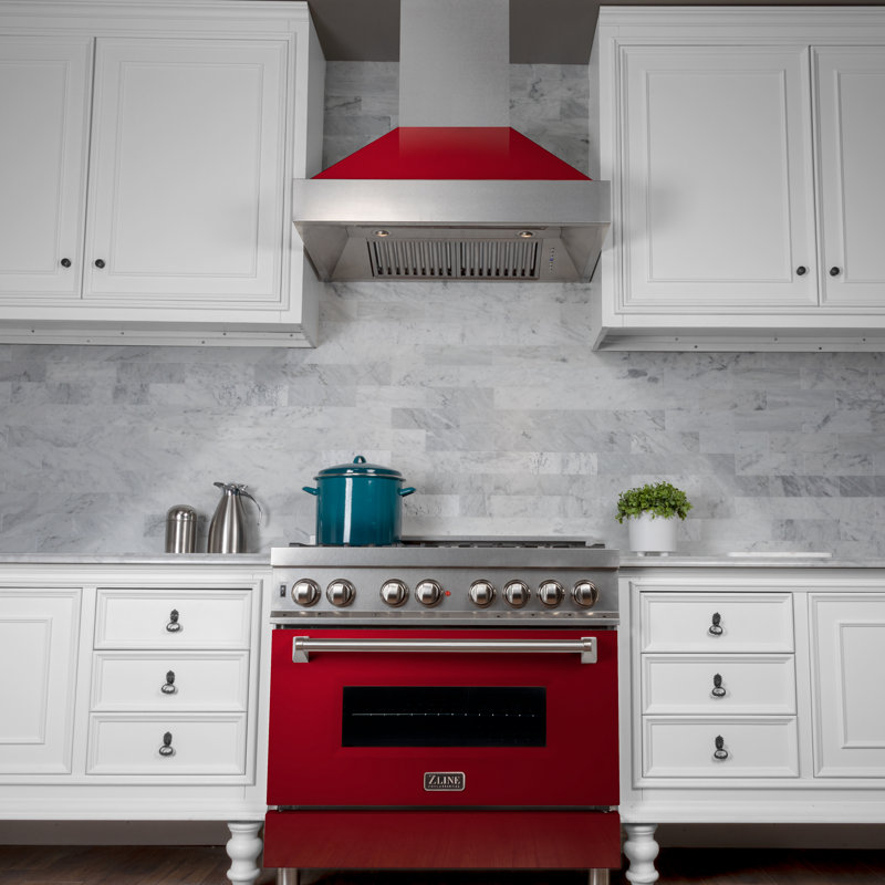 30" Fingerprint Resistant Stainless Steel Range Hood with Fingerprint Resistant Shell (8654SN-30), Red Gloss