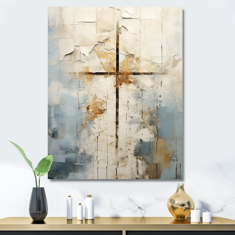 Art mural croix de Christianisme beige de Jessus II, Toile tendue, H 32 po x l 24 po, Sans cadre