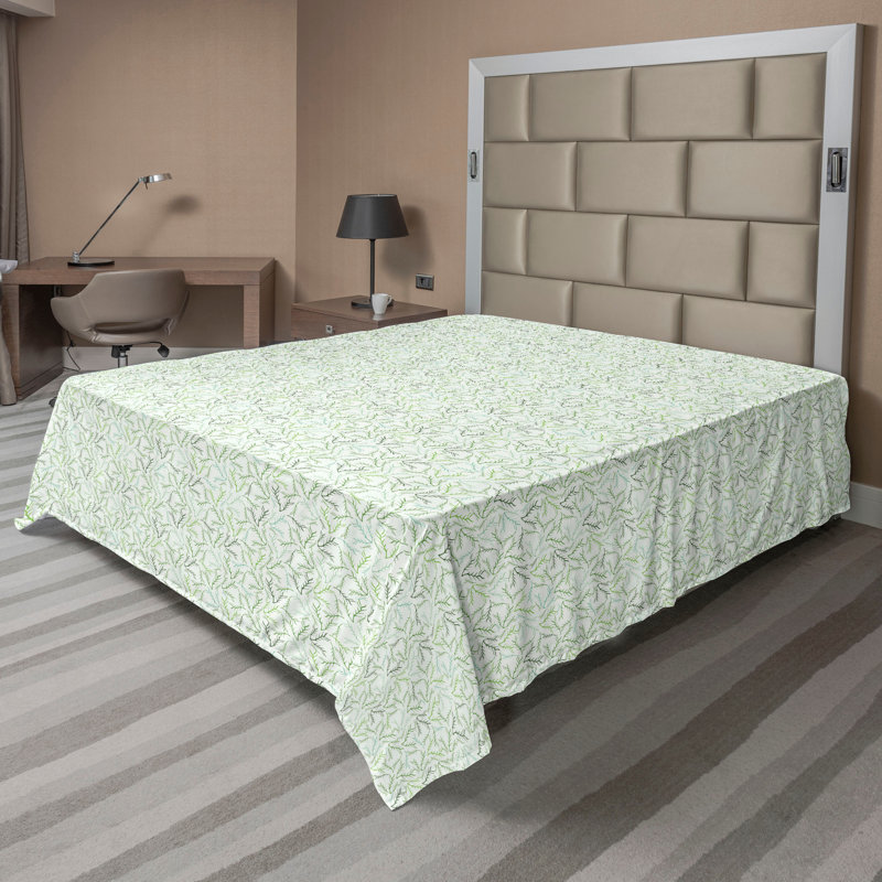 Drap plat moderne de style bohème Ambesonne, Vert fougère / motif floral écume de mer, Full Flat Sheet