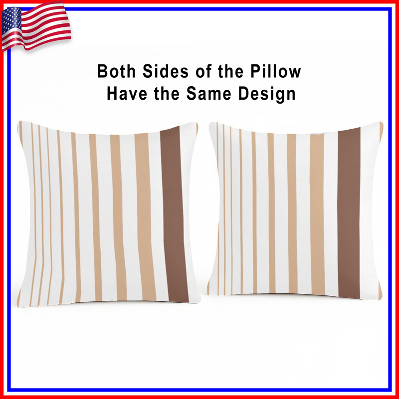 Coussins décoratifs à rayures beige et brun, 16 x 16 pouces