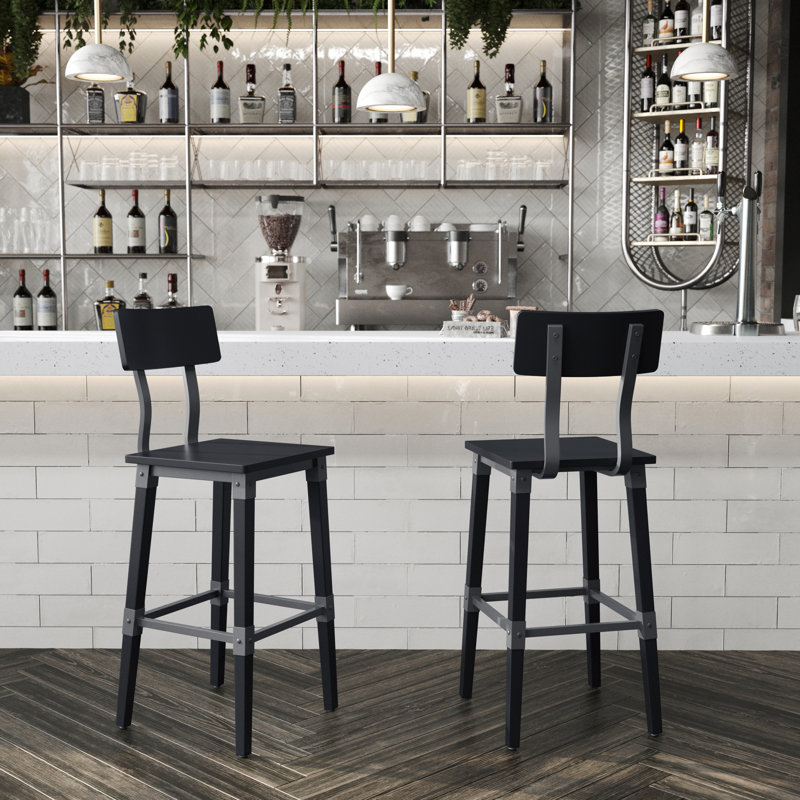 Lazro Commercial Grade Rustic Industrial Style Wood Dining Barstool (Set of 2), 2, Black