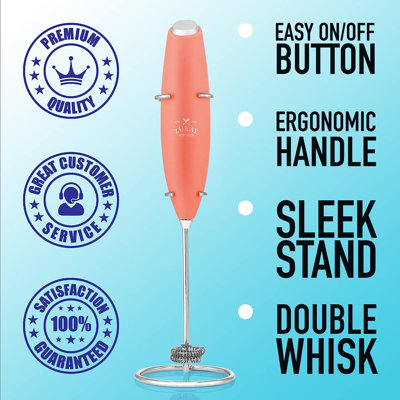 Zulay Kitchen Double Whisk Milk Frother Handheld Mixer - High Powered Frother For Coffee